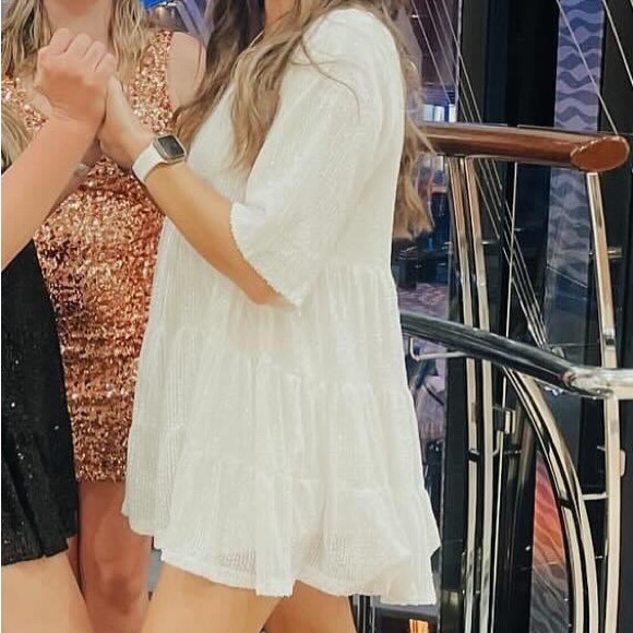 My Queen Sequin Pearl Baby Doll Dress White - Picture 4 of 5